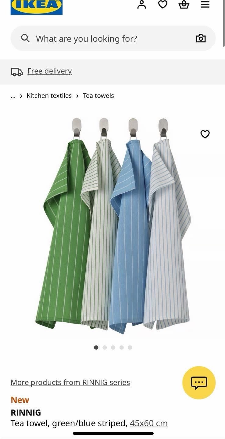 ✨RINNIG
Tea towel, green/blue striped, 45x60 cm - Image 3