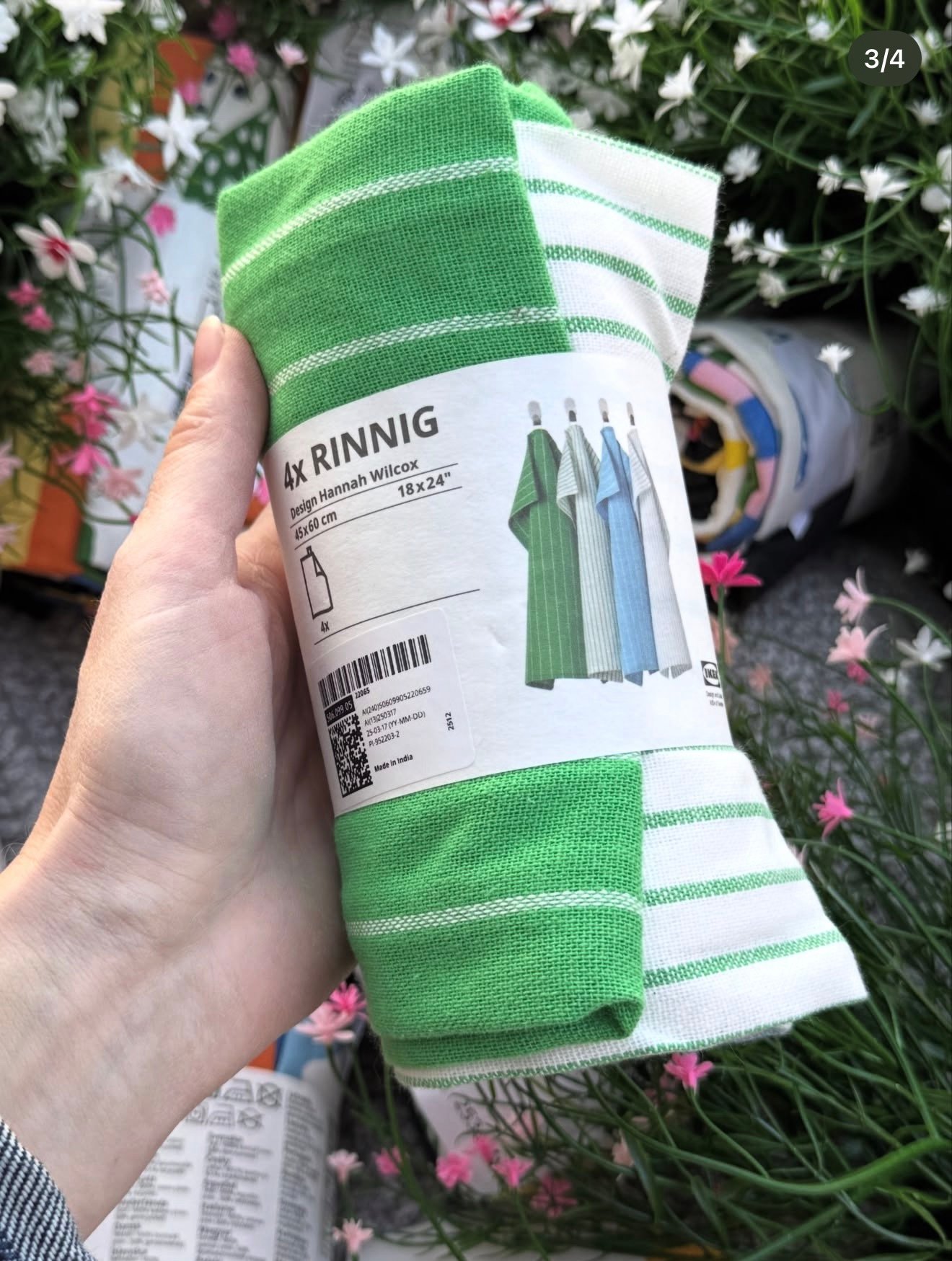 ✨RINNIG
Tea towel, green/blue striped, 45x60 cm
