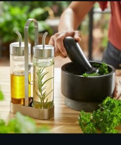 ✨ÖRTFYLLD
3-piece oil/vinegar set, glass/stainless steel