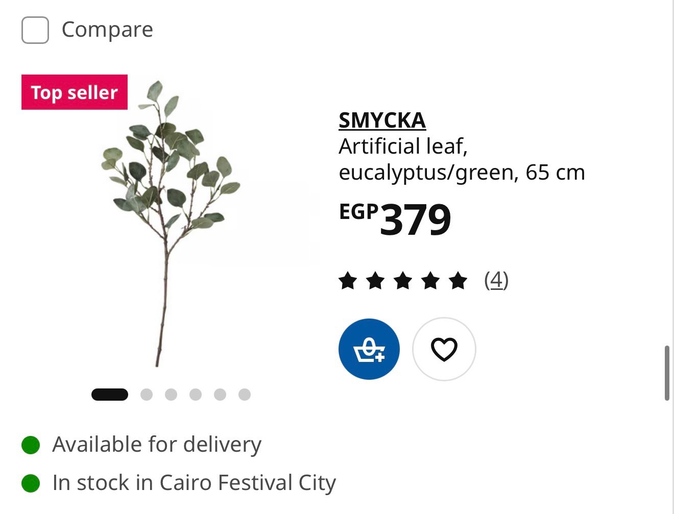 ✨SMYCKA
Artificial leaf, eucalyptus/green, 65 cm - Image 5