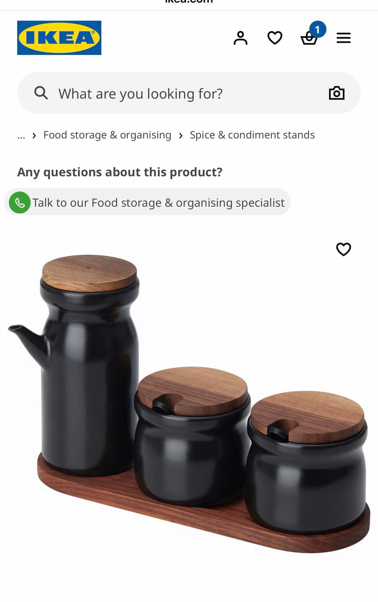 ✨HULDHET
Spice jar with tray, set of 3, ceramic/black