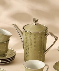 Tea set 💛 13-Piece Porcelain Cup and Saucer Set with Teapot – Floral Print