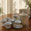 Tea set 💛Linear Luxe Geometric Print 13-Piece Porcelain
Cup and Saucer Set with Teapot