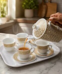 Alternative view of Tea set 💛Linear Luxe Geometric Print 13-Piece Porcelain
Cup and Saucer Set with Teapot